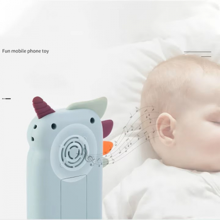 Jucarie Interactiva Bebelusi, Telefon Unicorn, Multiple Functii, Melodii si Sunete, Dentitie, Albastru, 1 An+ [1]