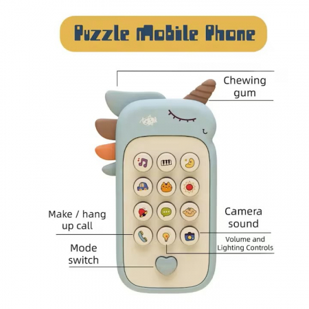 Jucarie Interactiva Bebelusi, Telefon Unicorn, Multiple Functii, Melodii si Sunete, Dentitie, Albastru, 1 An+ [4]