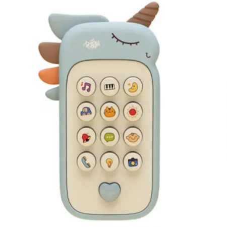 JUCĂRII - Jucarie Interactiva Bebelusi, Telefon Unicorn, Multiple Functii, Melodii si Sunete, Dentitie, Albastru, 1 An+