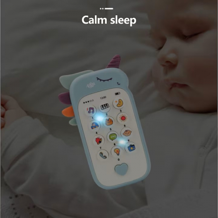 Jucarie Interactiva Bebelusi, Telefon Unicorn, Multiple Functii, Melodii si Sunete, Dentitie, Albastru, 1 An+ [3]