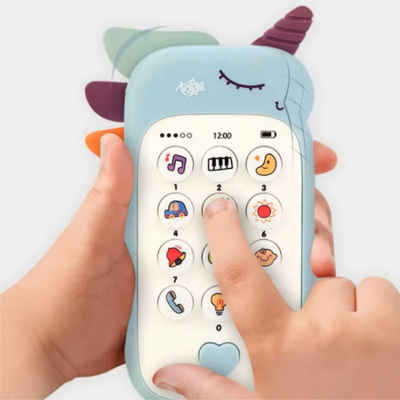 Jucarie Interactiva Bebelusi, Telefon Unicorn, Multiple Functii, Melodii si Sunete, Dentitie, Albastru, 1 An+ [2]