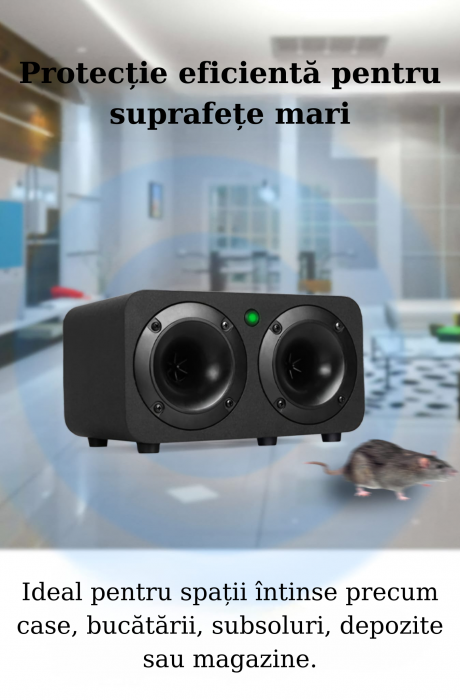 Aparat cu Ultrasunete anti rozatoare, anti sobolani, anti insecte, perfect pentru suprafețe mari, Dispozitiv Electronic cu Frecventa Variabila, Eficient pentru Casa, Bucatarie, Magazin, Subdoluri [3]