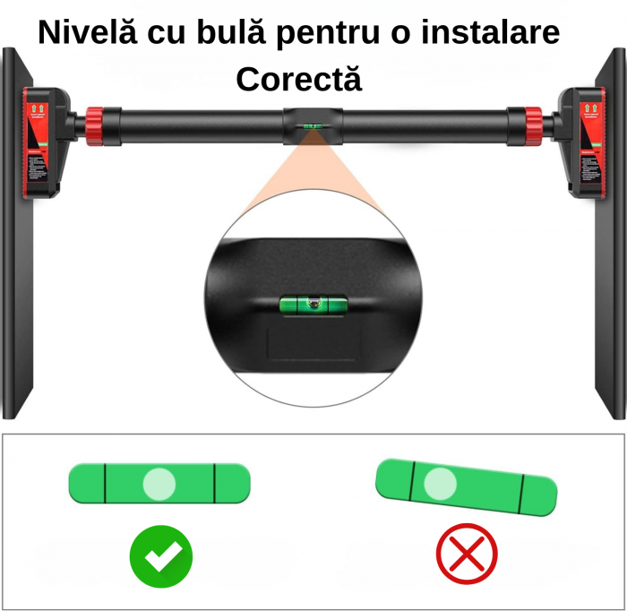Bara Reglabila de Antrenament, tractiuni, ajustabila din otel inoxidabil, distanta de instalare 113-140 cm, cu indicator nivel, antiderapant, Rezistenta sporita, Usor de montat [4]