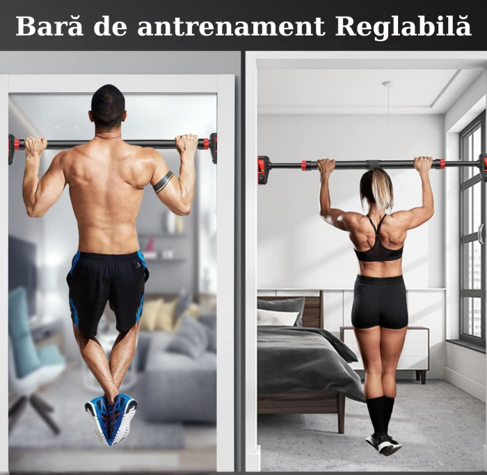 Bara Reglabila de Antrenament, tractiuni, ajustabila din otel inoxidabil, distanta de instalare 90-115 cm, cu indicator nivel, antiderapant, Rezistenta sporita, Usor de montat [2]