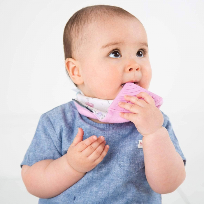 Bavetica Cheeky Chompers din bumbac 3 in 1, esarfa, cu colt de dentitie, impermeabila, usor de curatat, reglabila, utilizare pe ambele parti, roz [3]