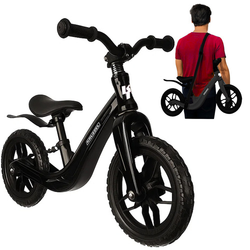 Bicicletă Fără Pedale pentru Copii 2+ – Roți 12", Cadru din Magneziu, Greutate redusă, Curea de Umăr, Ușor de transportat, Negru [2]