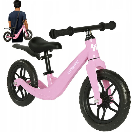 Bicicletă Fără Pedale pentru Copii 2+ – Roți 12", Cadru din Magneziu, Greutate redusă, Curea de Umăr, Ușor de transportat, Roz [11]