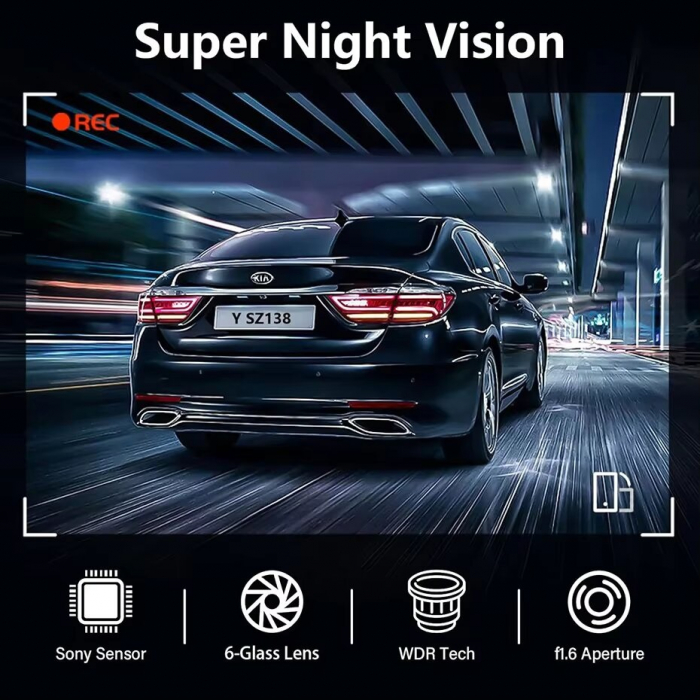 Camera Auto de bord ultracompacta, martor cheie, FULL HD 4K, 2160P, 30fps, Inregistrare in bucla, Vedere nocturna, G-Sensor, Instructiuni vocale, Unghi filmare ultra larg 170°, cu card 64 GB inclus [2]