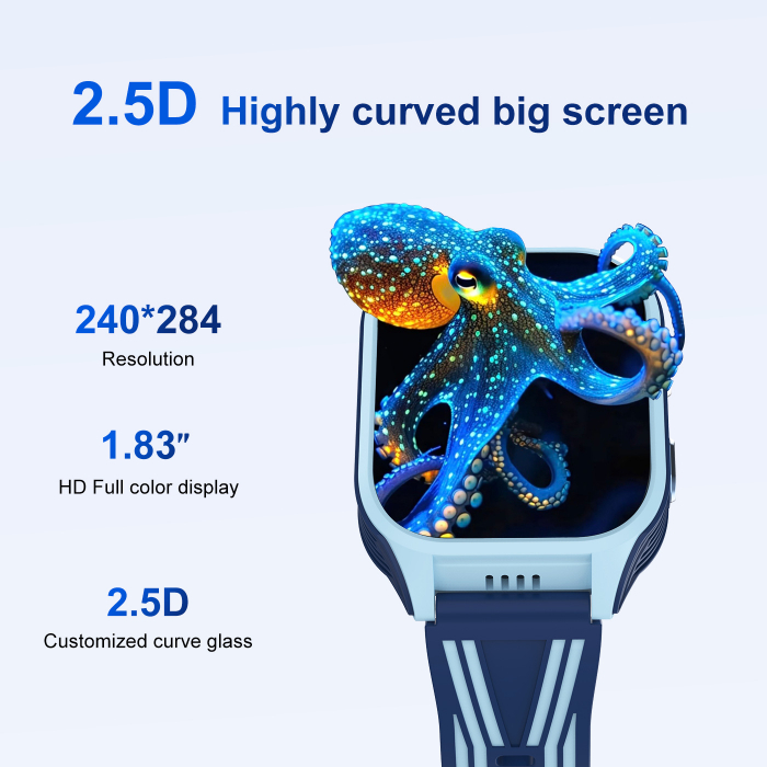 Ceas smartwatch pentru copii, slot cartela SIM, 4G, cu GPS, buton SOS, apelare video, localizare precisa GPS, ecran mare 1.83", monitorizare spion, compatibil IOS, Android, + curea textila, albastru [2]