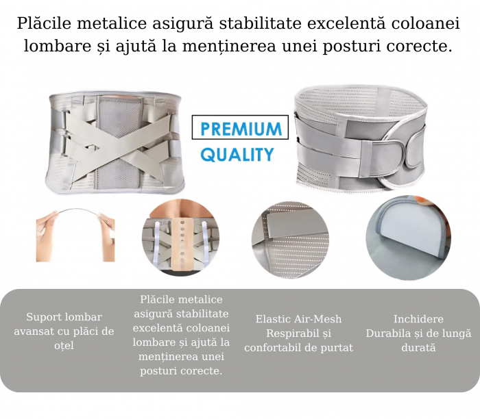 Centura Lombara Unisex Elastică cu Placi de Otel, Suport pentru Decompresie, Ameliorarea Durerilor de Spate, Compresie Termica, Sustinere Invizibila si Relaxare Musculara, Masura L, lungime 100 cm [2]