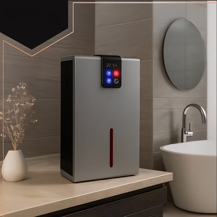 Dezumidificator aer cu LED RGB si telecomanda, 90 W, tehnologie Peltier, rezervor 2200 ml, afisaj temperatura/umiditate, higrostat, 3 moduri functionare, 21 x 15 x 36 cm [2]
