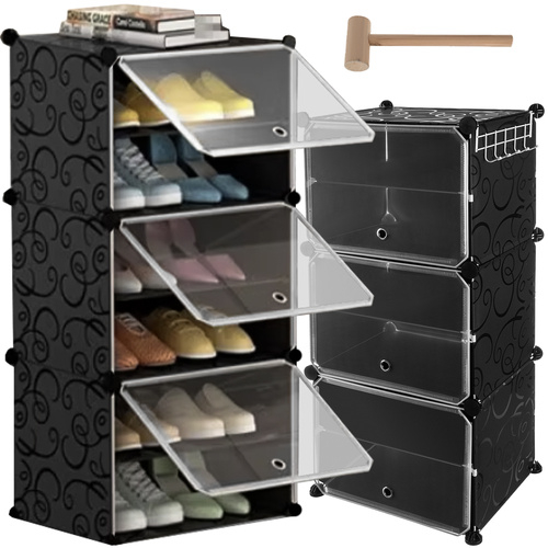 Etajeră Modulară pentru Pantofi – Set 3 Module, Ușă Transparentă, 6 Rafturi, Cuier Inclus, Design Compact și Extensibil, 12 Perechi [1]