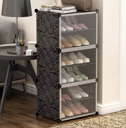 Etajeră Modulară pentru Pantofi – Set 3 Module, Ușă Transparentă, 6 Rafturi, Cuier Inclus, Design Compact și Extensibil, 12 Perechi [4]