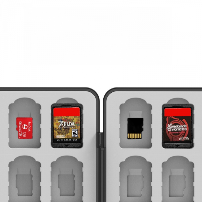 Husa Carduri Consola Gaming, 64 Compartimente, Compatibila cu Nintendo Switch / OLED si TF Card, Cutie Depozitare din Silicon cu Inchidere Magnetica, Negru [5]