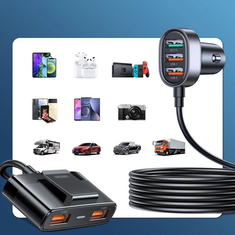 Incarcator auto JOYROOM , 5 Porturi USB, Lungime cablu 1.5 m, 6.2 A cu extensie pentru toata familia, Negru [6]