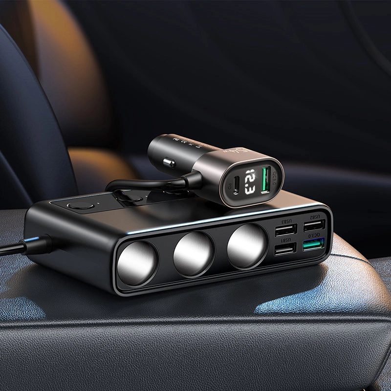 Incarcator auto Joyroom , 5 Porturi USB si 1 Port USB-C, Afisaj LED, 154W, Quick Charge 3.0, Lungime cablu 1m, Negru [2]
