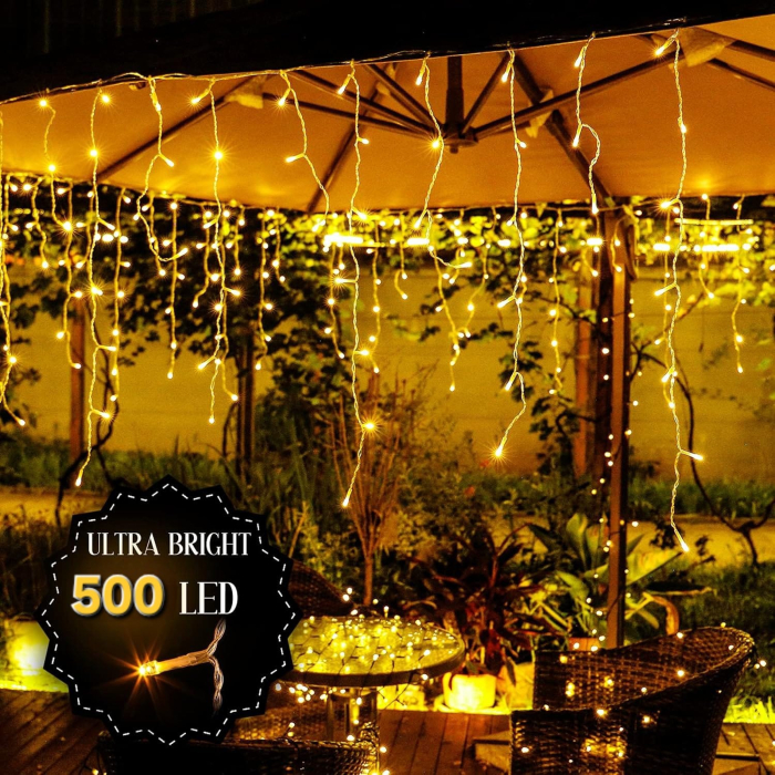 Instalatie luminoasa de Craciun 22,5 m, exterior/interior, Ghirlanda Luminoasa tip perdea de turturi alb cald, 500LED, 8 efecte de iluminare, IP44 [5]