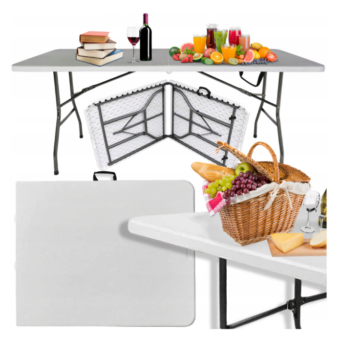 Masa dreptunghiulara pliabila multifunctionala, robusta, maner transport, 183x76x73cm, alba [6]