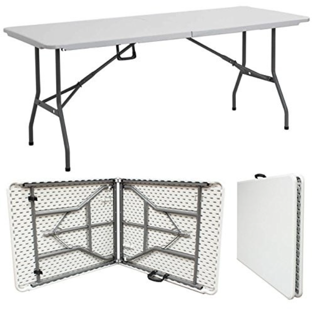 Masa dreptunghiulara pliabila multifunctionala, robusta, maner transport, 183x76x73cm, alba [1]