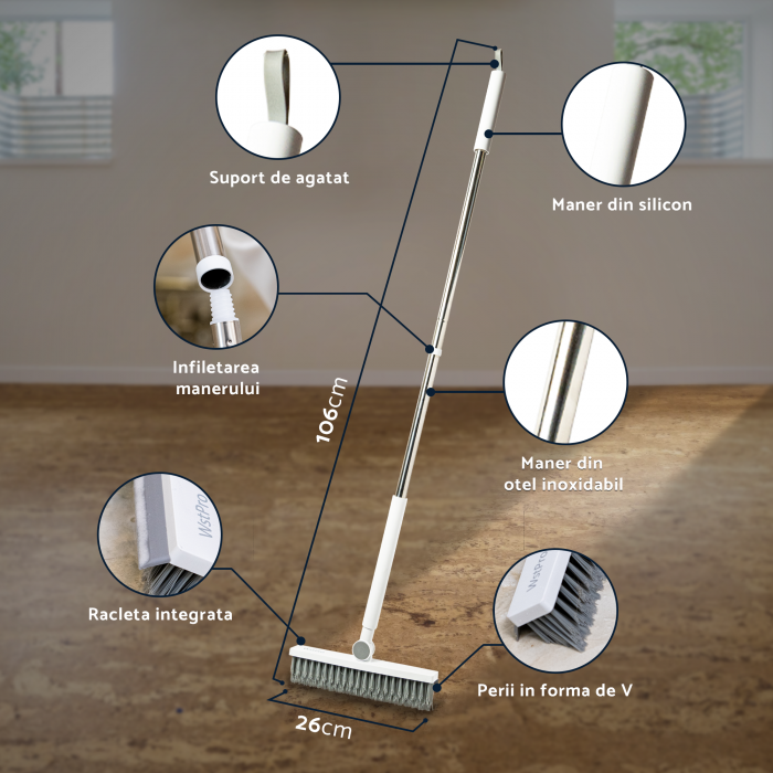 Perie multifunctionala pentru curatat podele si rosturi, maner lung 106 cm [5]