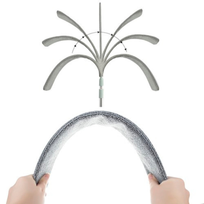 Perie, Pamatuf Telescopic 2 in 1 cu 2 Capete Interschimbabile, Extensibila 84–250 cm, Microfibra, pentru Prafu si Panze de Paianjen, Gri/Argintiu [8]