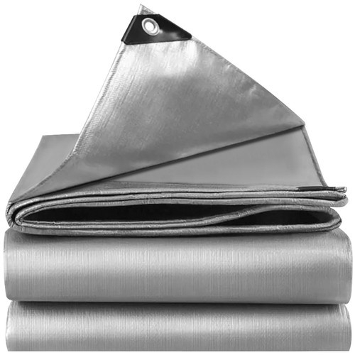 Prelată Impermeabilă, 3x4 m, HDPE, 120g/m², Dublu Strat, Margini Întărite, 14 Inele Metalice, Gri/Argintiu [1]
