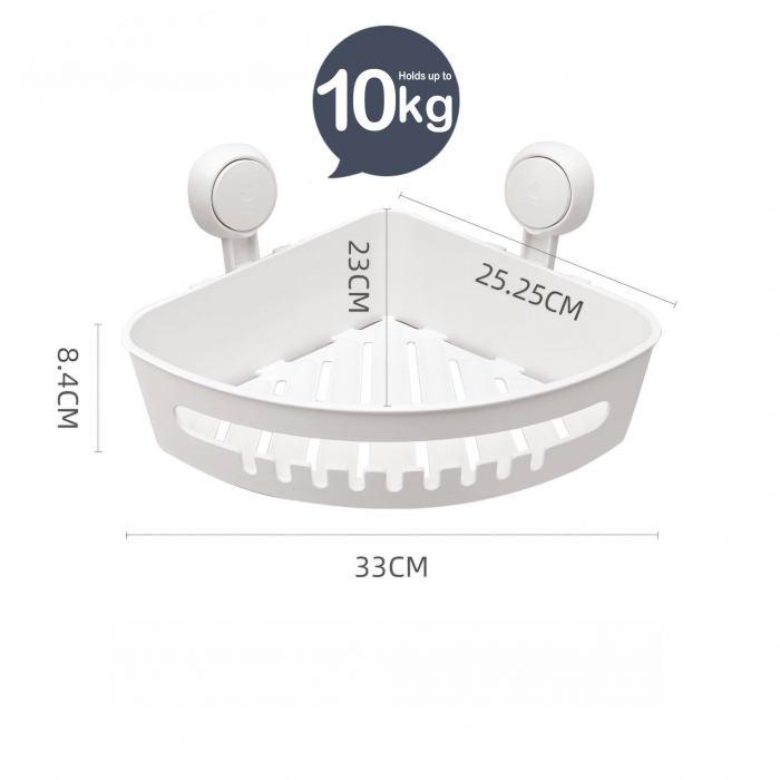 Etajera de colt pentru baie, Raft de dus,  depozitare, organizator bucatarie, baie, instalare usoara cu ventuze, fara gaurire, Alb, 26.7x26.7x17.5 cm [7]