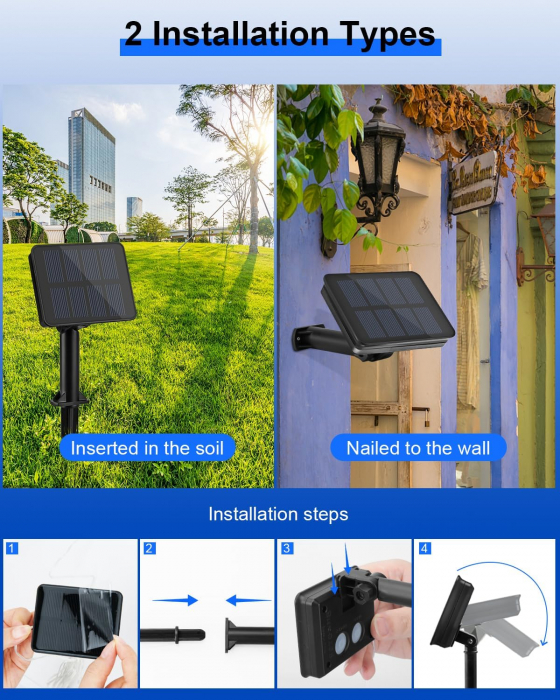 Set 2 Lampi Solare pentru Gradina, 2x120 LED, Rezistente la Apa, 2x20M Ghirlanda Luminoasa Solara cu 8 Modele, Ideala pentru Gradina, Terasa, Petreceri, Nunta, Craciun, Alb [7]