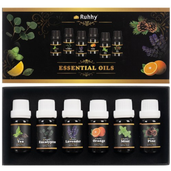 Set 6 uleiuri esentiale, aromaterapie, eucalipt, lavanda, portocala, menta, arbore de ceai, pin, potrivit pentru umidificatoare, difuzoare, filtre de aspirator, odorizante auto, 10 ml [5]