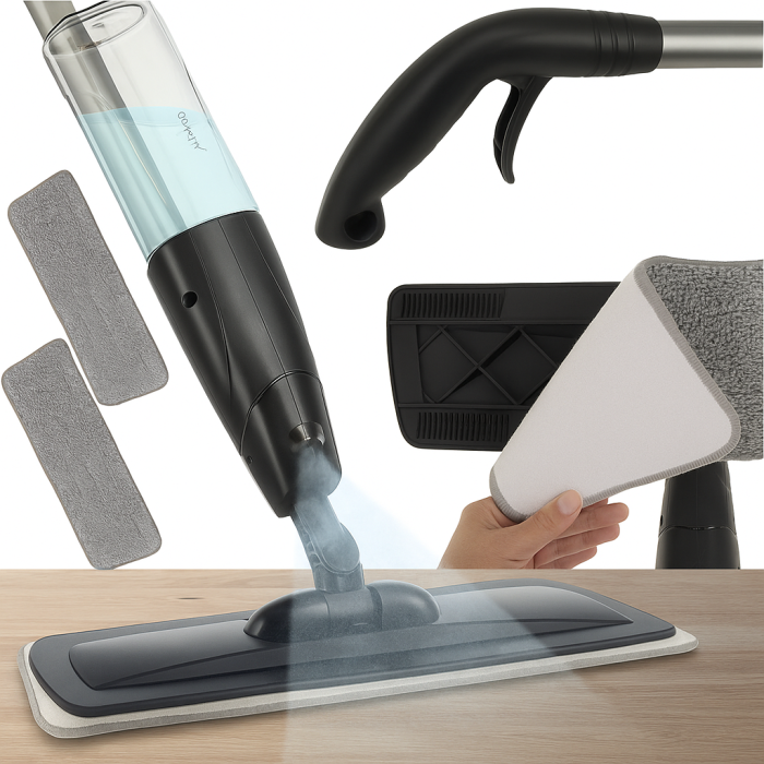 Mop plat cu pulverizator, 41 cm, maner 124 cm, cu 2 lavete din microfibra, rezervor 600ml, ideal pentru curatarea eficienta a podelelor din lemn, gresie sau laminat,usor de utilizat si reincarcat [1]