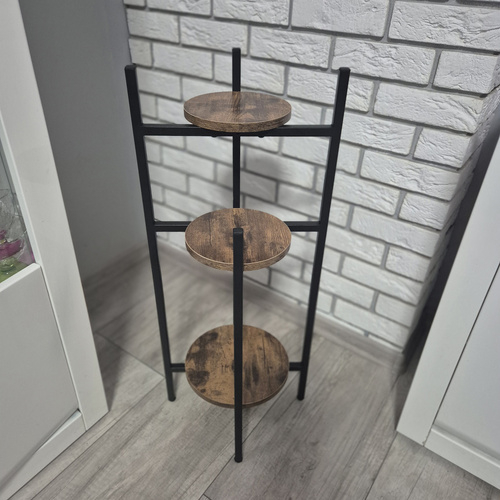 Etajera Suport Metalic pentru Flori cu 3 Nivele, Stil Loft Industrial, pentru Interior, Negru + Maro, 81 cm [2]