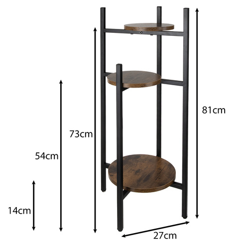 Etajera Suport Metalic pentru Flori cu 3 Nivele, Stil Loft Industrial, pentru Interior, Negru + Maro, 81 cm [9]