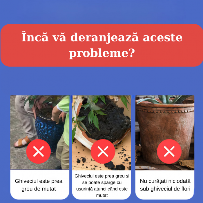 Suport pentru ghivece mari de flori, interior si exterior, ajustabil 40-58cm, 4 picioare reglabile 10-13cm, 4 roti duble pentru mobilitate usoara [2]