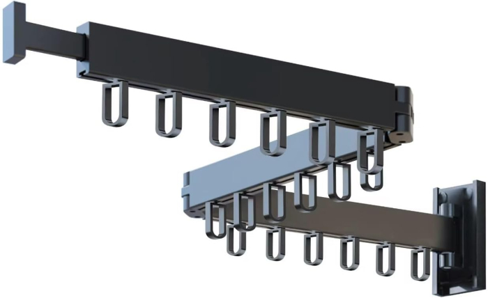 Suport pentru umerase, haine, stender, pentru spatiu organziat, usor de montat, pliabil, reglabil, 3 segmente, 127 cm, aluminiu, deosebit de rezistent, negru [2]