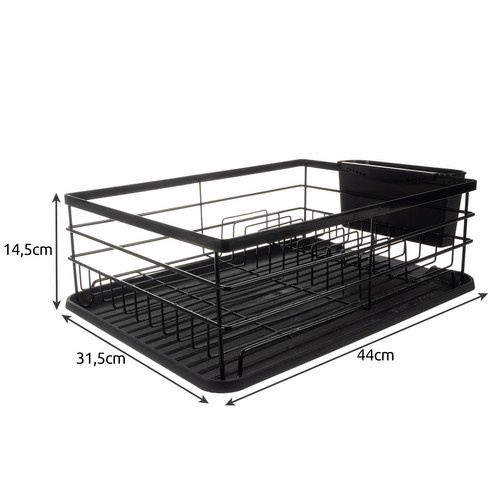 Suport Uscare Vase Metalic, Negru, Stil Loft, cu Tavă de Scurgere și Suport Tacâmuri – Compact, Elegant, Rezistent la Apă, 44x31.5x13.5cm [6]