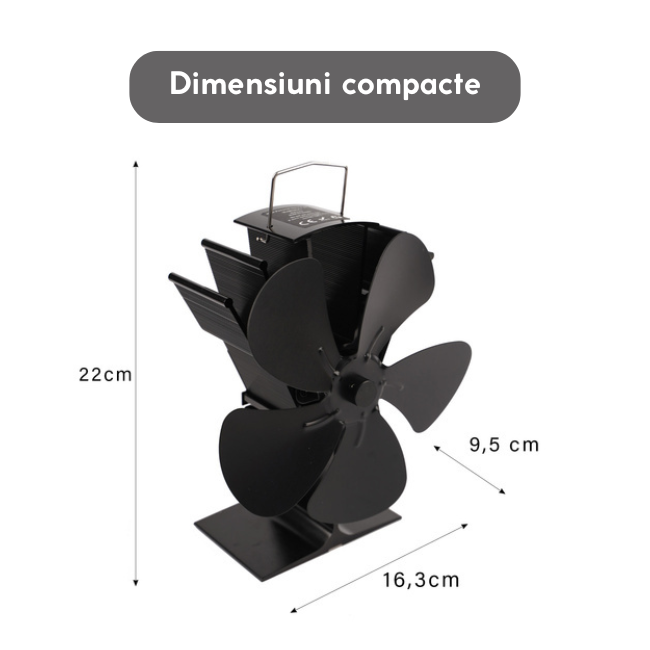 Ventilator pentru semineu, alimentat cu caldură, ventilator termoelectric fără electricitate, model 5 pale, porneste la 60°C , aluminiu, otel inoxidabil, negru [4]