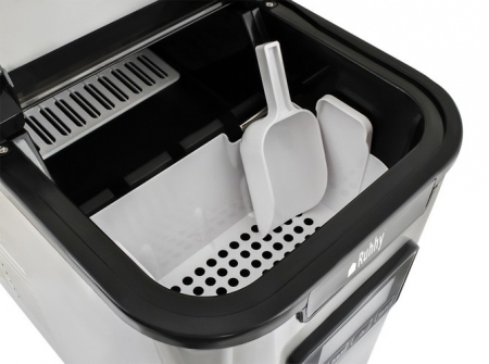 Aparat de gheață 12kg/zi cu 3 dimensiuni cuburi, autocurățare, timer, afișaj LCD și notificări sonore. Ideal pentru casă sau birou, design compact și inox. [6]