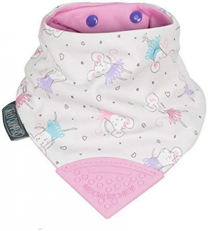 Jucarii, Copii & Bebe - Bavetica Cheeky Chompers din bumbac 3 in 1, esarfa, cu colt de dentitie, impermeabila, usor de curatat, reglabila, utilizare pe ambele parti, roz