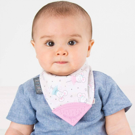 Bavetica Cheeky Chompers din bumbac 3 in 1, esarfa, cu colt de dentitie, impermeabila, usor de curatat, reglabila, utilizare pe ambele parti, roz [1]