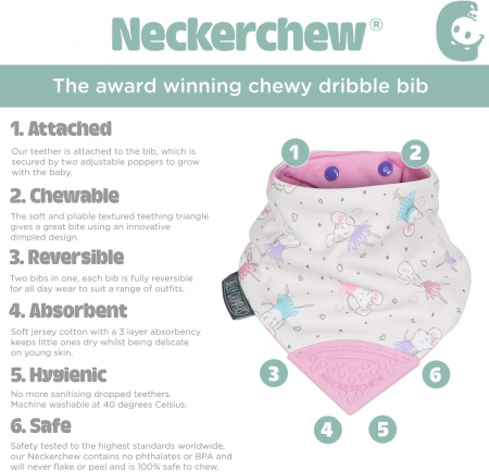 Bavetica Cheeky Chompers din bumbac 3 in 1, esarfa, cu colt de dentitie, impermeabila, usor de curatat, reglabila, utilizare pe ambele parti, roz [4]