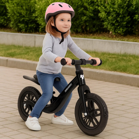 Jucarii, Copii & Bebe - Bicicletă Fără Pedale pentru Copii 2+ – Roți 12", Cadru din Magneziu, Greutate redusă, Curea de Umăr, Ușor de transportat, Negru