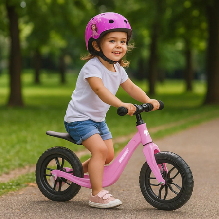 Jucarii, Copii & Bebe - Bicicletă Fără Pedale pentru Copii 2+ – Roți 12", Cadru din Magneziu, Greutate redusă, Curea de Umăr, Ușor de transportat, Roz