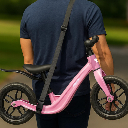 Bicicletă Fără Pedale pentru Copii 2+ – Roți 12", Cadru din Magneziu, Greutate redusă, Curea de Umăr, Ușor de transportat, Roz [6]