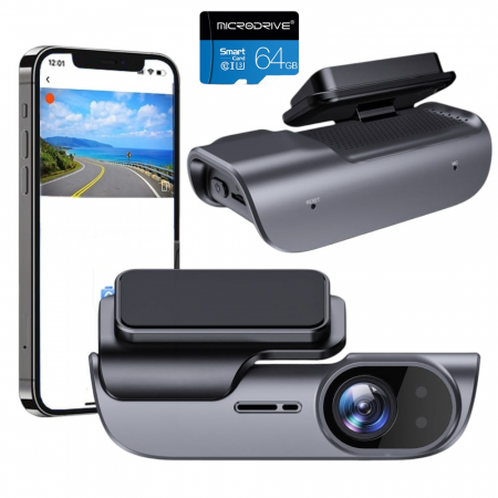 Accesorii Auto - Camera Auto de bord ultracompacta, martor cheie, FULL HD 4K, 2160P, 30fps, Inregistrare in bucla, Vedere nocturna, G-Sensor, Instructiuni vocale, Unghi filmare ultra larg 170°, cu card 64 GB inclus