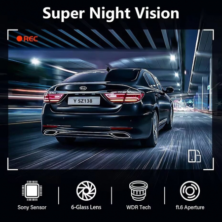 Camera Auto de bord ultracompacta, martor cheie, FULL HD 4K, 2160P, 30fps, Inregistrare in bucla, Vedere nocturna, G-Sensor, Instructiuni vocale, Unghi filmare ultra larg 170°, cu card 64 GB inclus [1]