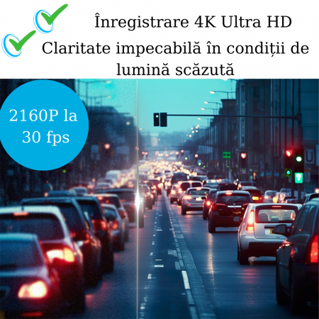 Camera Auto de bord ultracompacta, martor cheie, FULL HD 4K, 2160P, 30fps, Inregistrare in bucla, Vedere nocturna, G-Sensor, Instructiuni vocale, Unghi filmare ultra larg 170°, cu card 64 GB inclus [3]