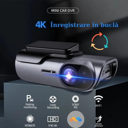 Camera Auto de bord ultracompacta, martor cheie, FULL HD 4K, 2160P, 30fps, Inregistrare in bucla, Vedere nocturna, G-Sensor, Instructiuni vocale, Unghi filmare ultra larg 170°, cu card 64 GB inclus [4]