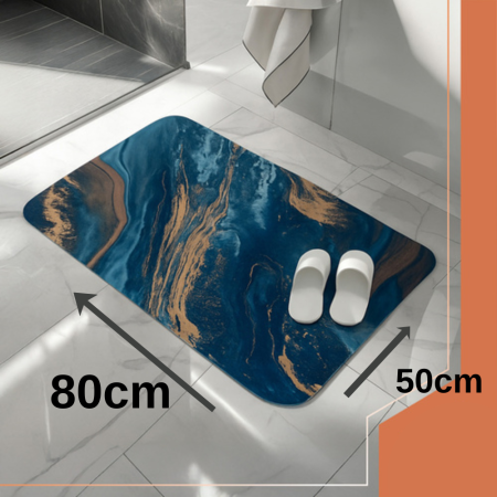 Covoras de baie antiderapant, super absorbant, uscare rapida, spuma poliuretanica + microfibra, model modern, albastru, 80×50 cm [1]