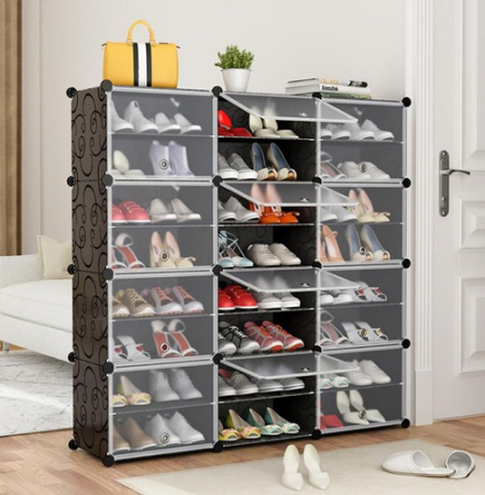 Etajeră Modulară pentru Pantofi – Set 3 Module, Ușă Transparentă, 6 Rafturi, Cuier Inclus, Design Compact și Extensibil, 12 Perechi [11]