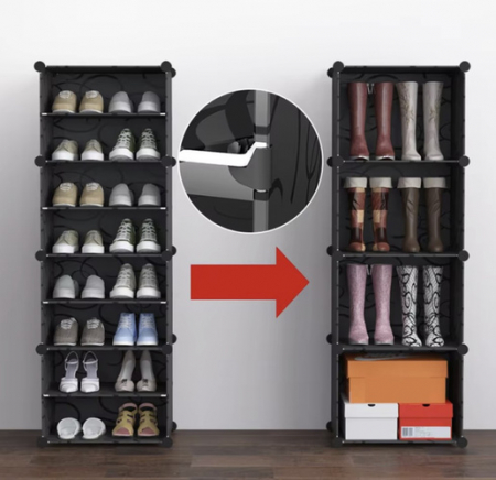 Etajeră Modulară pentru Pantofi – Set 3 Module, Ușă Transparentă, 6 Rafturi, Cuier Inclus, Design Compact și Extensibil, 12 Perechi [4]